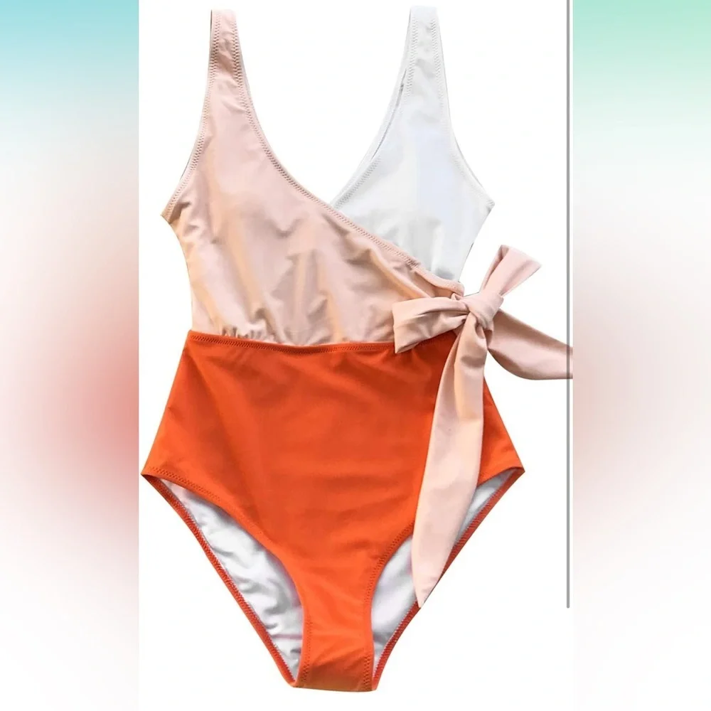 CUPSHE Women's One Piece Swimsuit Wrap Color Block Tie‎ Side Bathing Suit